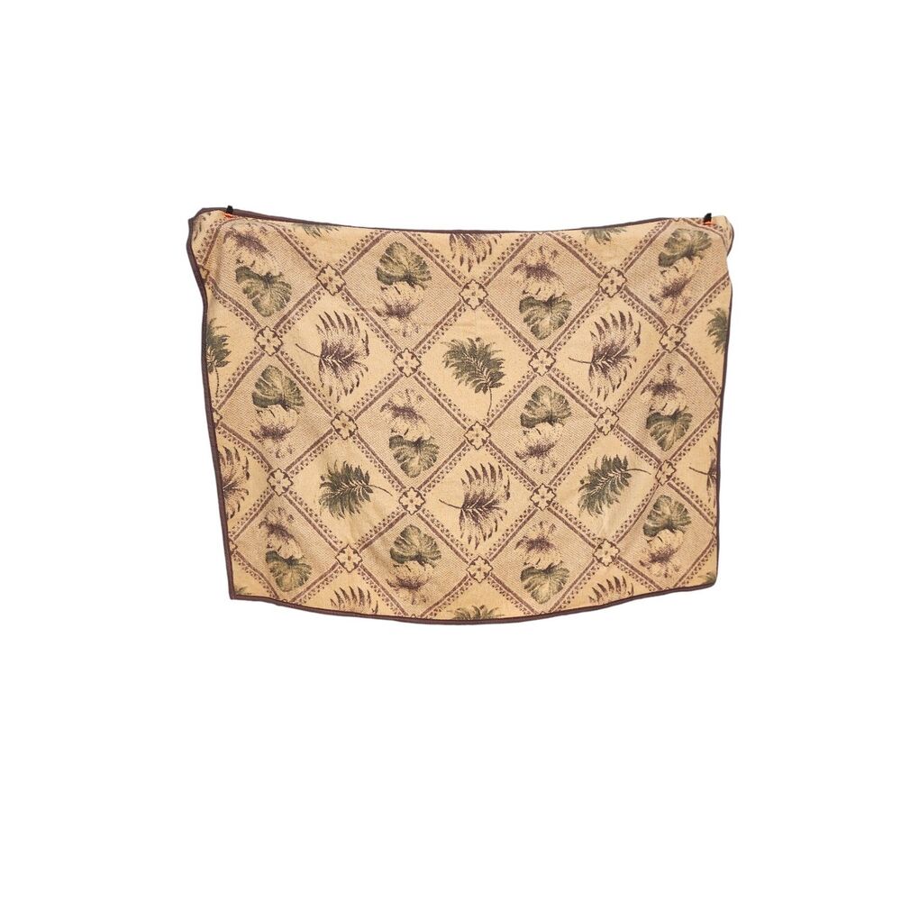 Vintage Aurora Biederlack Blanket 73x55 Reversible Leaf Pattern Brown Tan USA‎